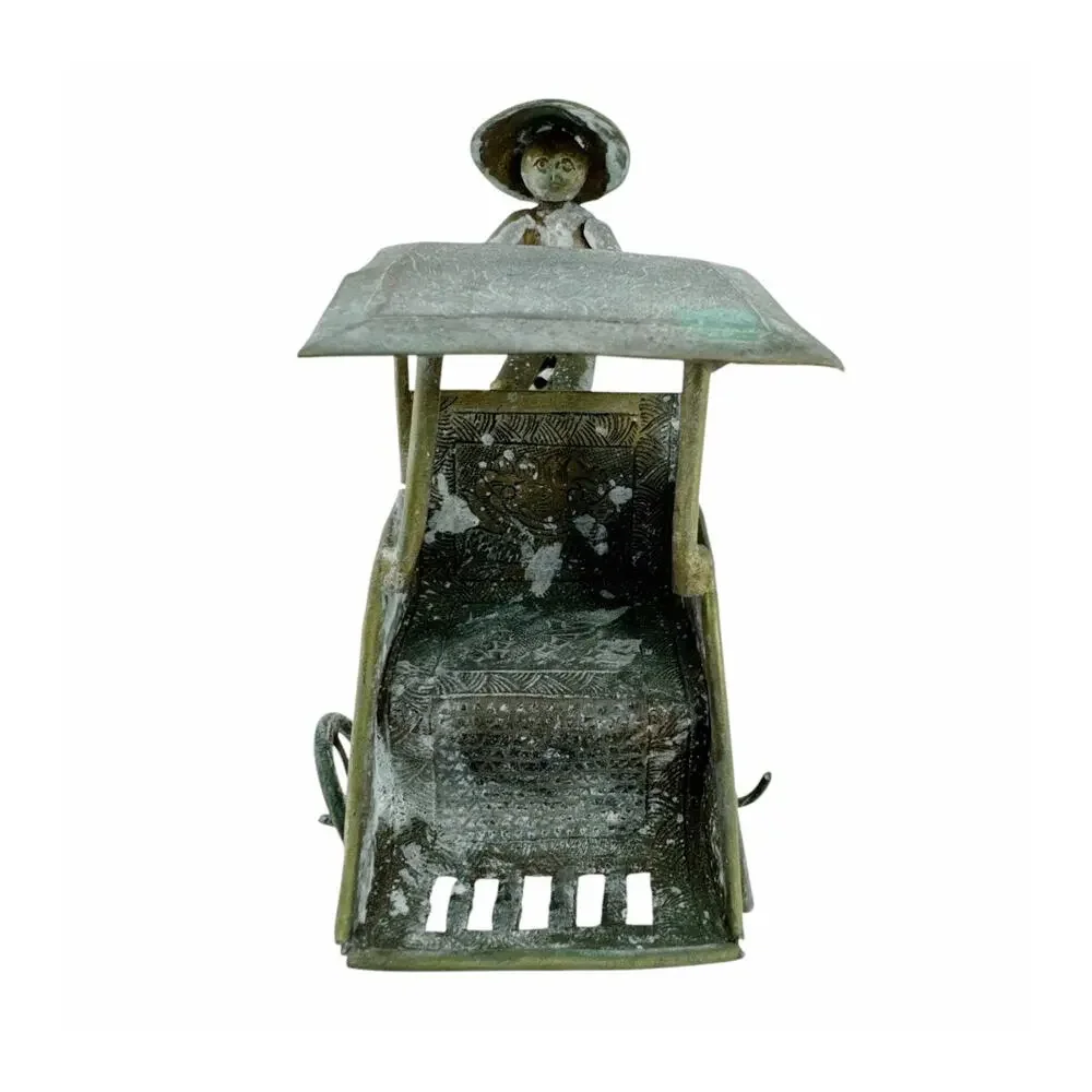 Brass Vietnamese Vintage Figurine Man on Rickshaw